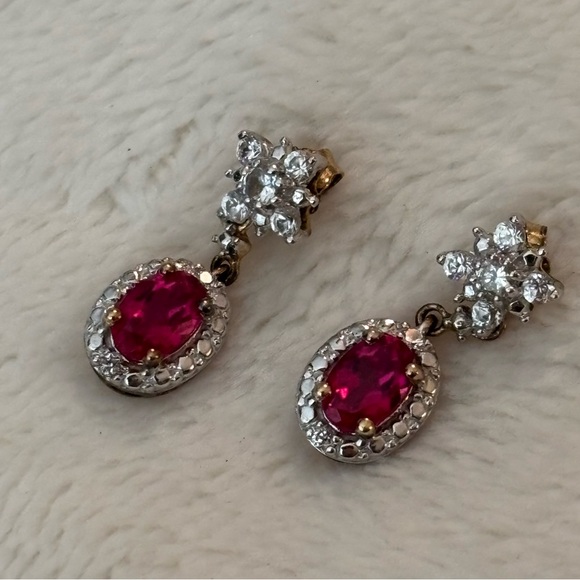 Ruby and Diamond Earrings made with 925 Sterling Silver. #179 - Picture 3 of 8